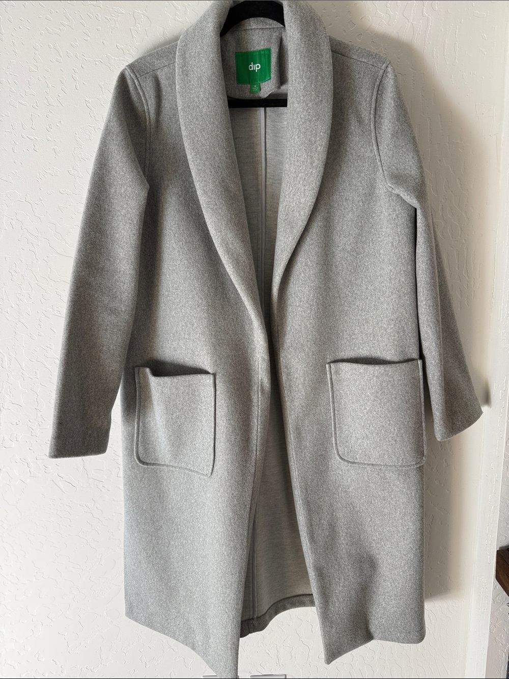 🩶 NWOT dip Grey Shawl-Collar Long Trench Coat - Medium